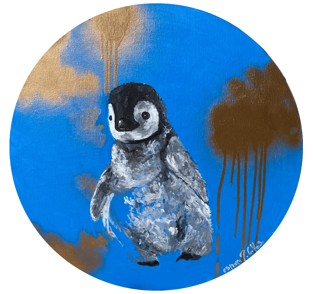 Pinguin auf runder Leinwand von Juliane Golbs